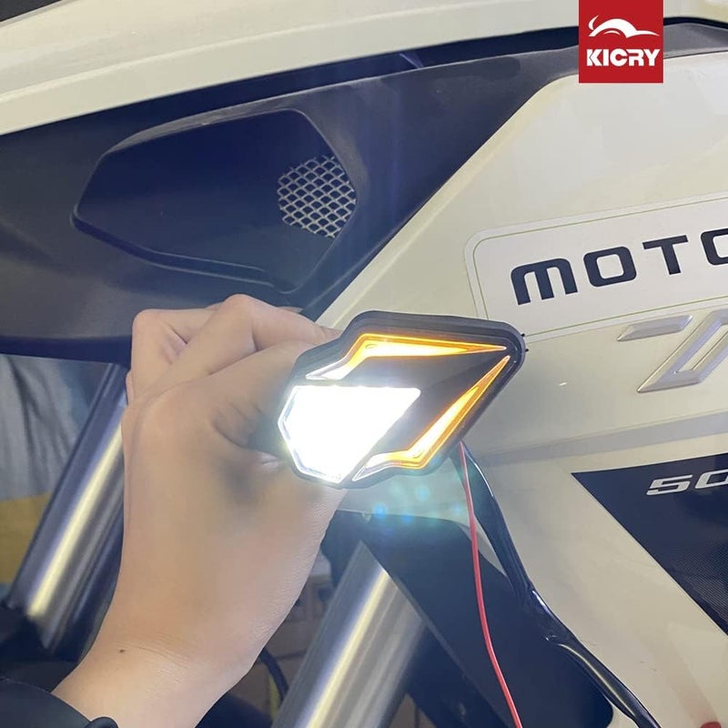 KICRY Flush Mount Turn Signals Motorcycle LED Sequential Blinkers 3 Wire Front Indicators Compatible with Yamaha YZF R1 R3 R6 R6S FJ 09 FZ MT 07 09 Honda Kawasaki Suzuki BMW(White&Amber) - Image 3